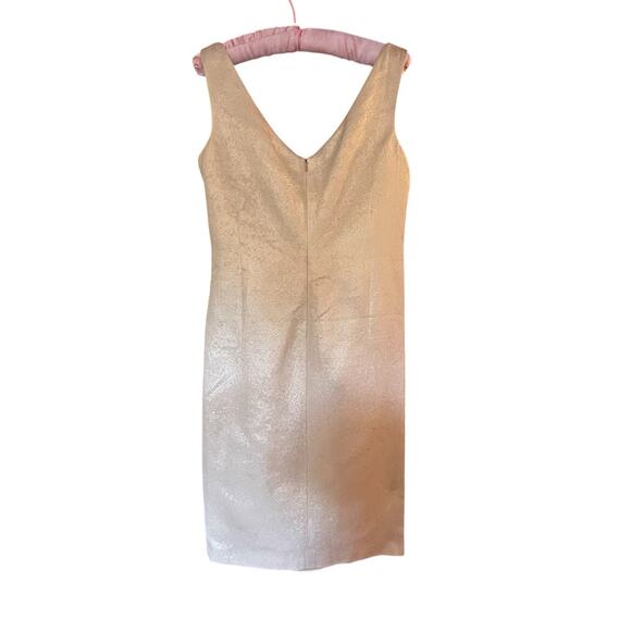 Escada Women’s 100% Silk Beige/Gold V-Neck Ruched Sleeveless Lined Dress 8/38 - Picture 8 of 14